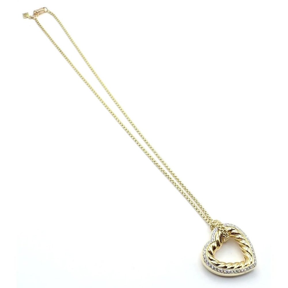 David Yurman Cable 18k Yellow Gold Diamond Large Heart Pendant Chain Necklace - Picture 7 of 8